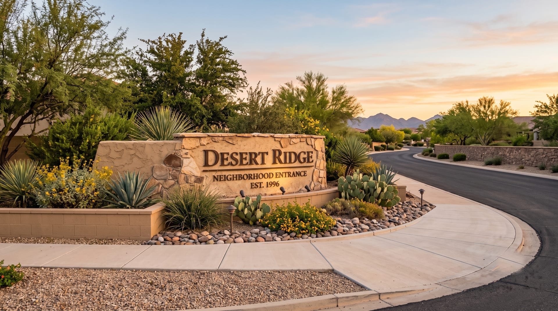 Clean neighborhood entrance monument sign and block wall after washing