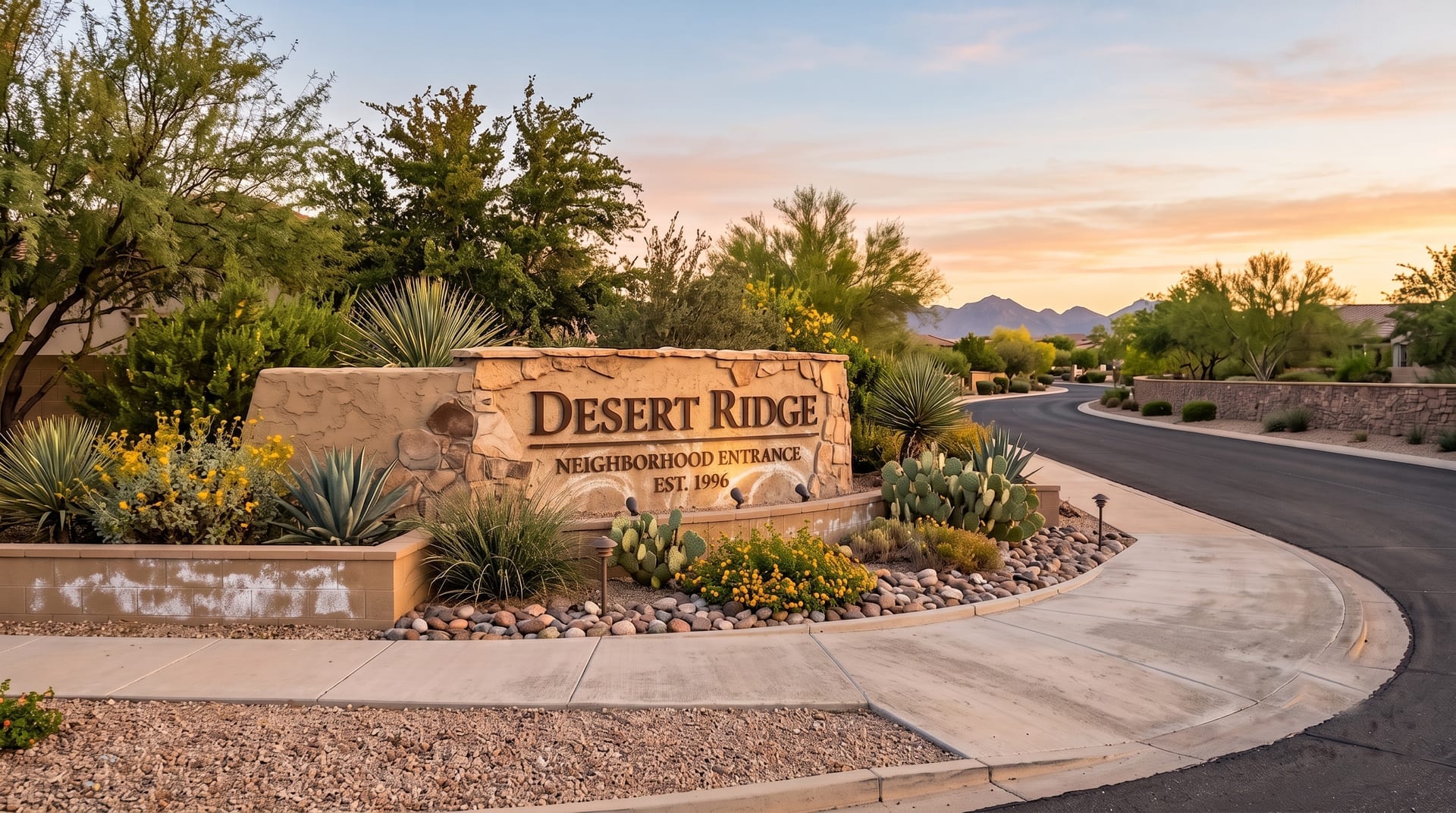 Same monument sign before cleaning, hard-water crust and efflorescence