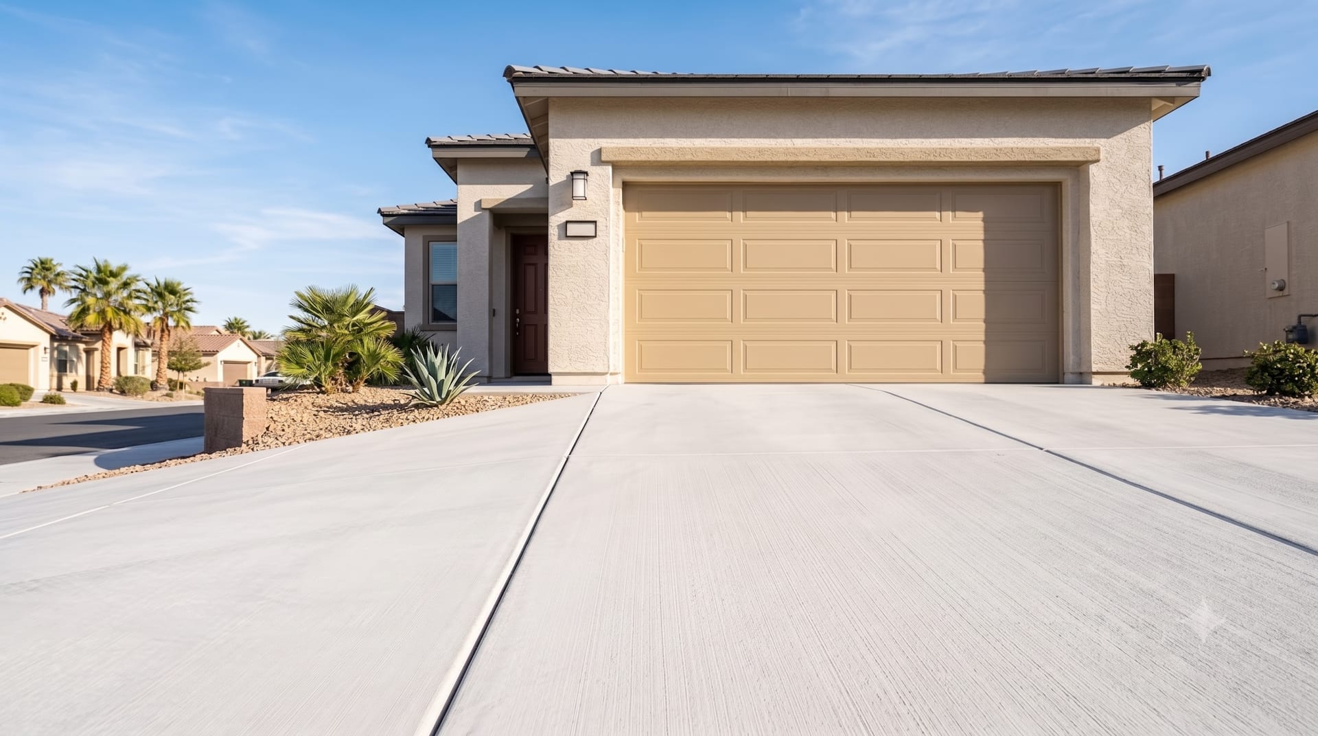 Clean two-car driveway slab after oil stain removal, Las Vegas