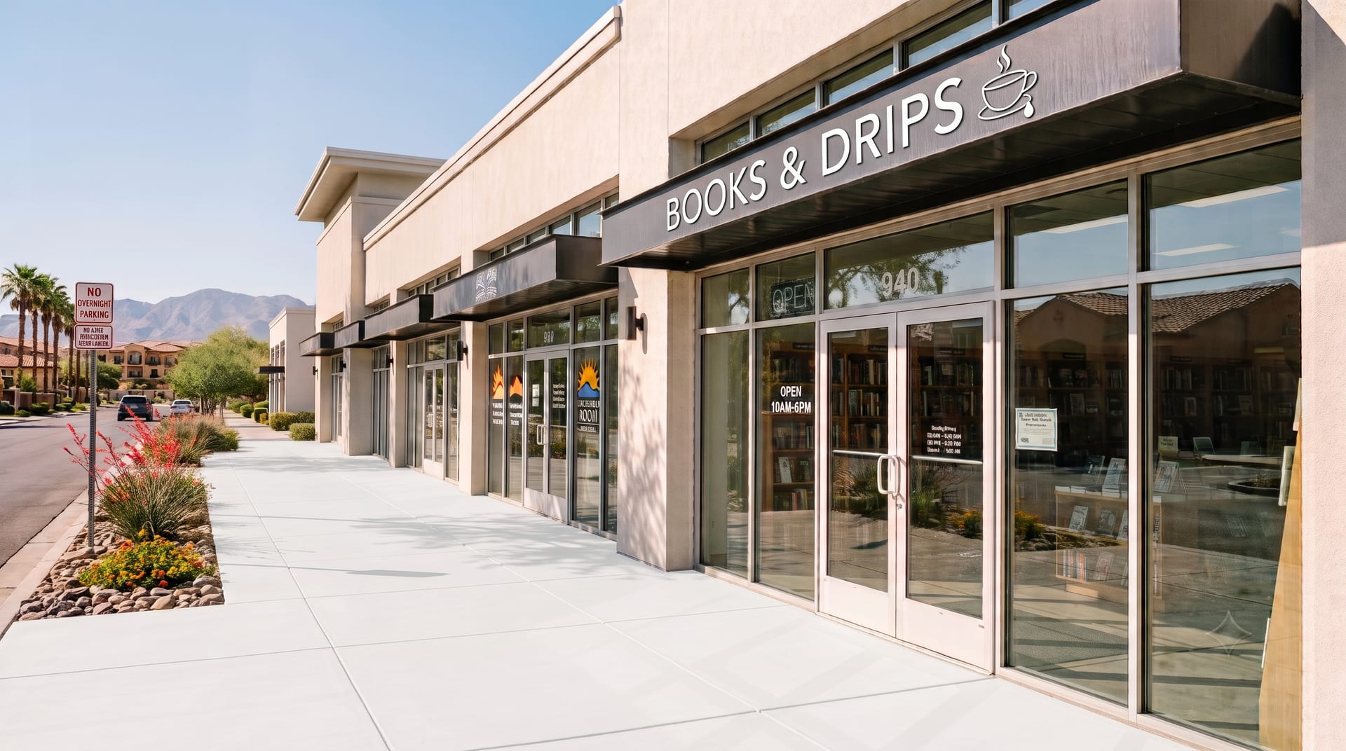 Bright storefront walkway after commercial concrete cleaning