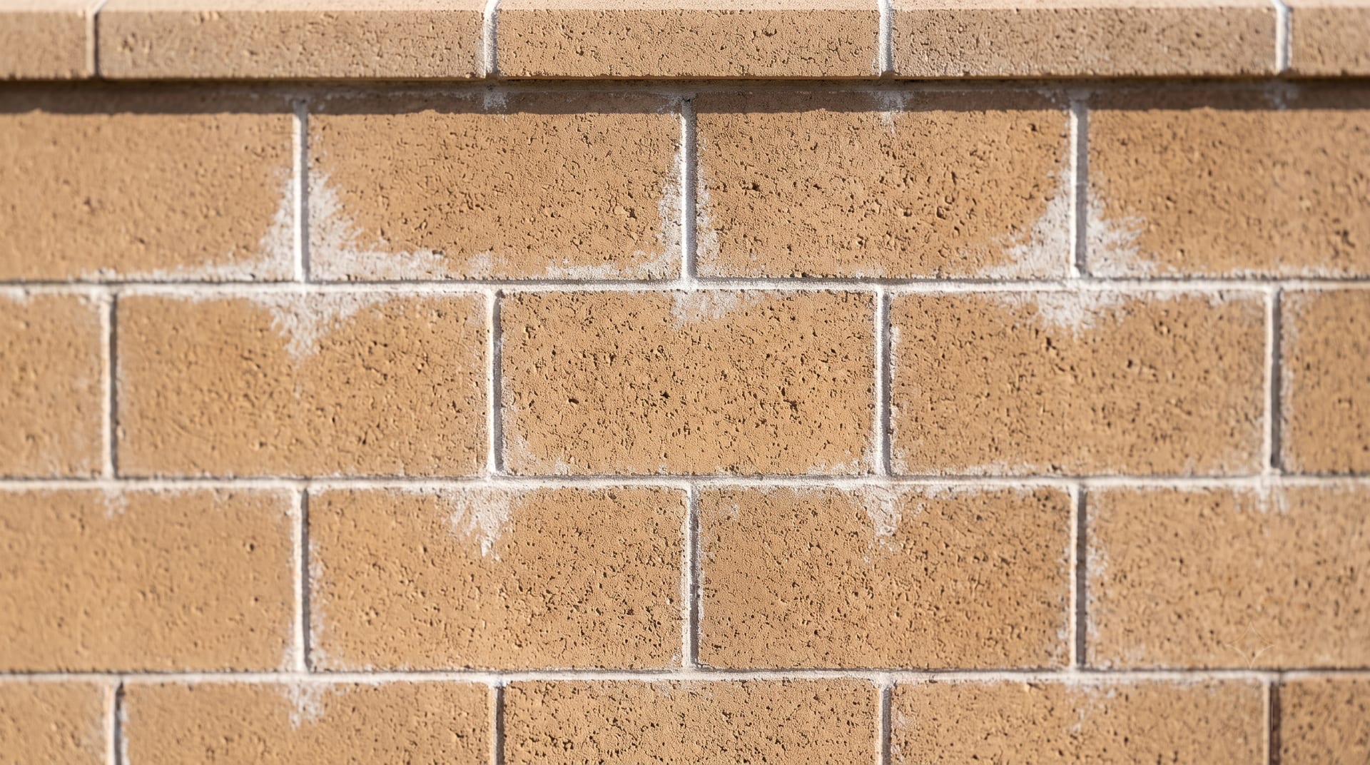 Close-up of salt bloom tracing mortar joints before removal