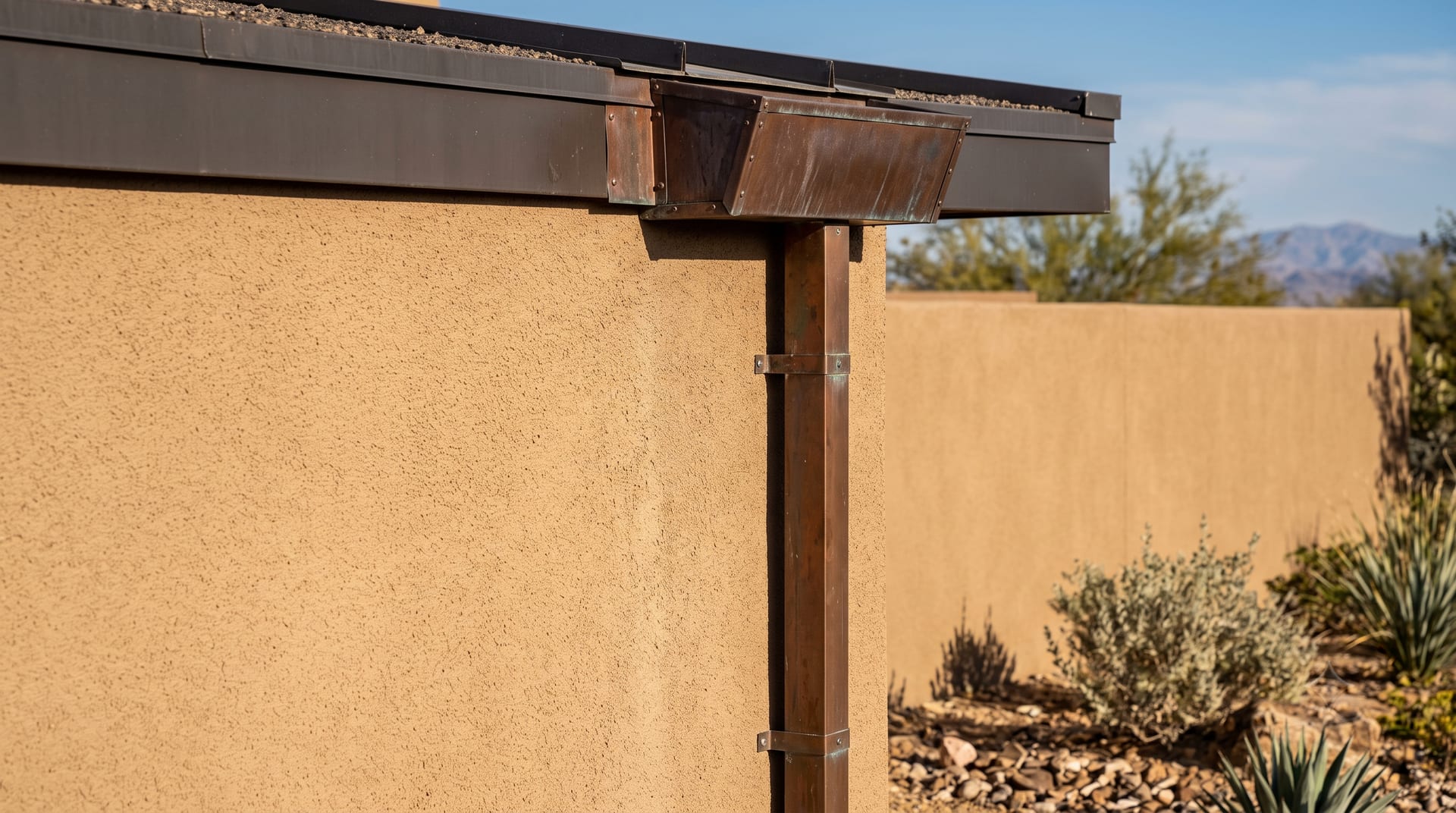 Stucco wall clean and uniform after hard-water streak removal