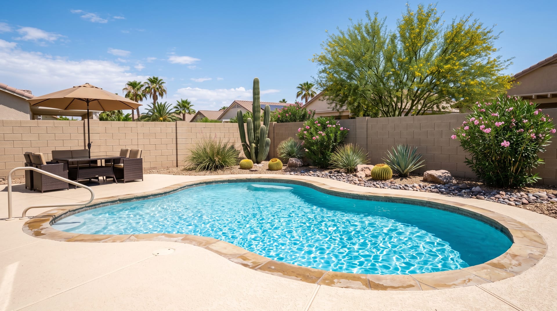 Backyard pool deck back to its true color after cleaning, Las Vegas