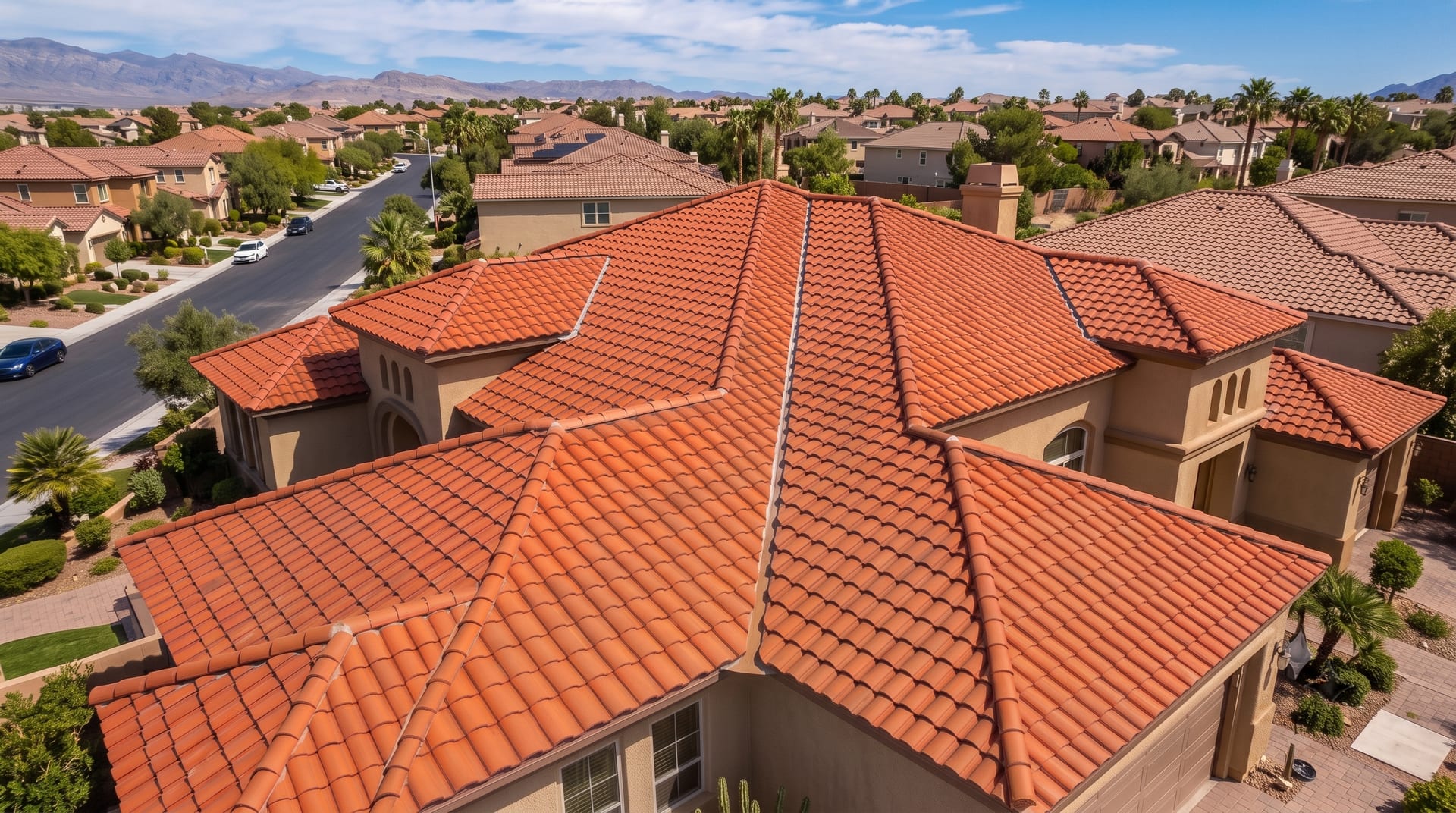 Terracotta tile roof with true color restored after soft washing